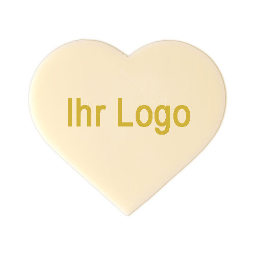 Schokoaufleger "Herz", weiß, Logo gold, 336 St.
