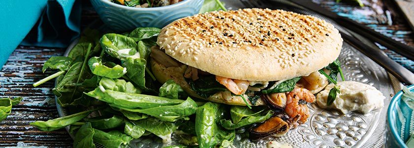 Panini mit Meeresfrüchten & Spinat