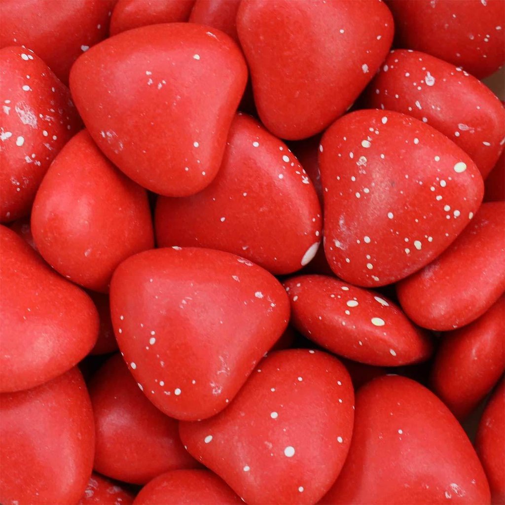 Schoko-Herzen rot-weiß gesprenkelt, 700 g