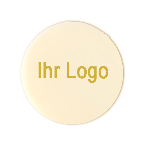 Schokoaufleger, Ø 3 cm, weiß, Logo gold, 25200 St.
