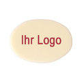 Schokoaufleger, oval, weiß, Logo rot, 1008 St.