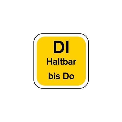 Tagesetiketten "DI Haltbar bis Do"