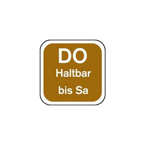 Tagesetiketten "DO Haltbar bis Sa"