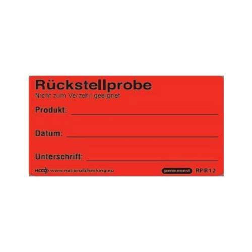 Etikett "Rückstellprobe", rot