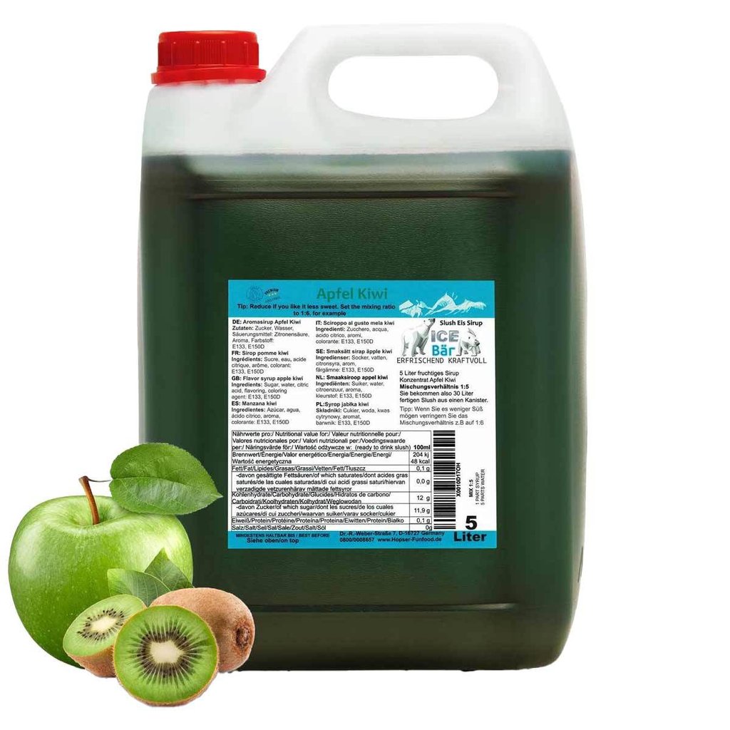 ICE BÄR Slush Eis Sirup "Apfel-Kiwi", 5 l